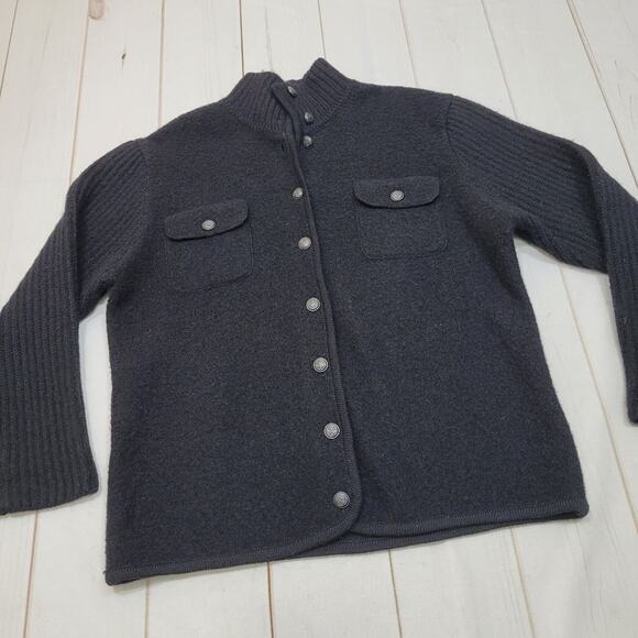 Vintage Tally-Ho thick knit black wool button front sweater cardigan jacket - Picture 1 of 7